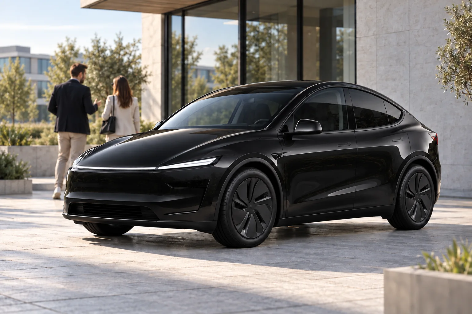 Černá Tesla Model Y připravená na společnou testovací projížďku